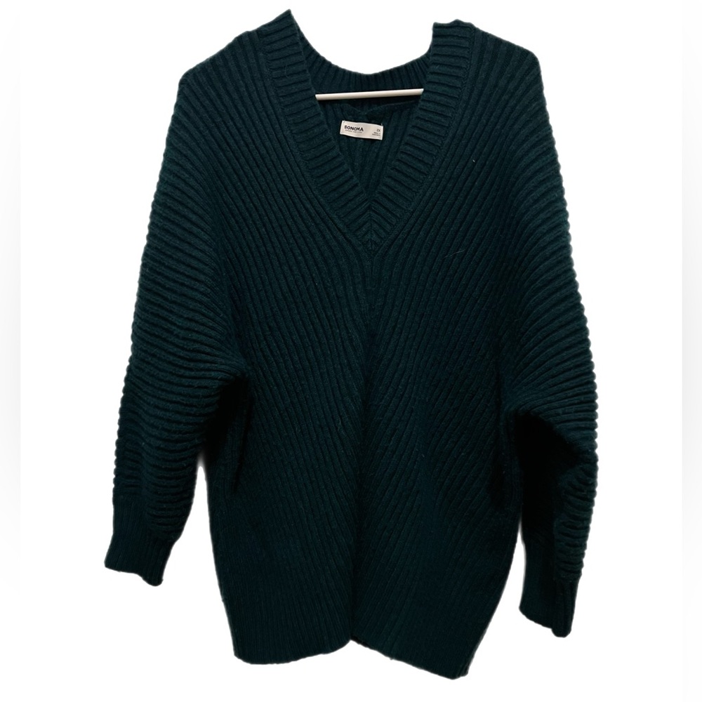 Sonoma Green V-Neck Sweater Cozy Knit Design